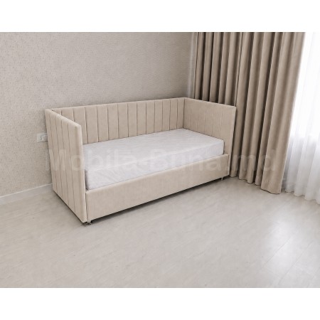 Pat pentru copii Box Line A-181 bej 90×200 cm tapițat pe trei laturi